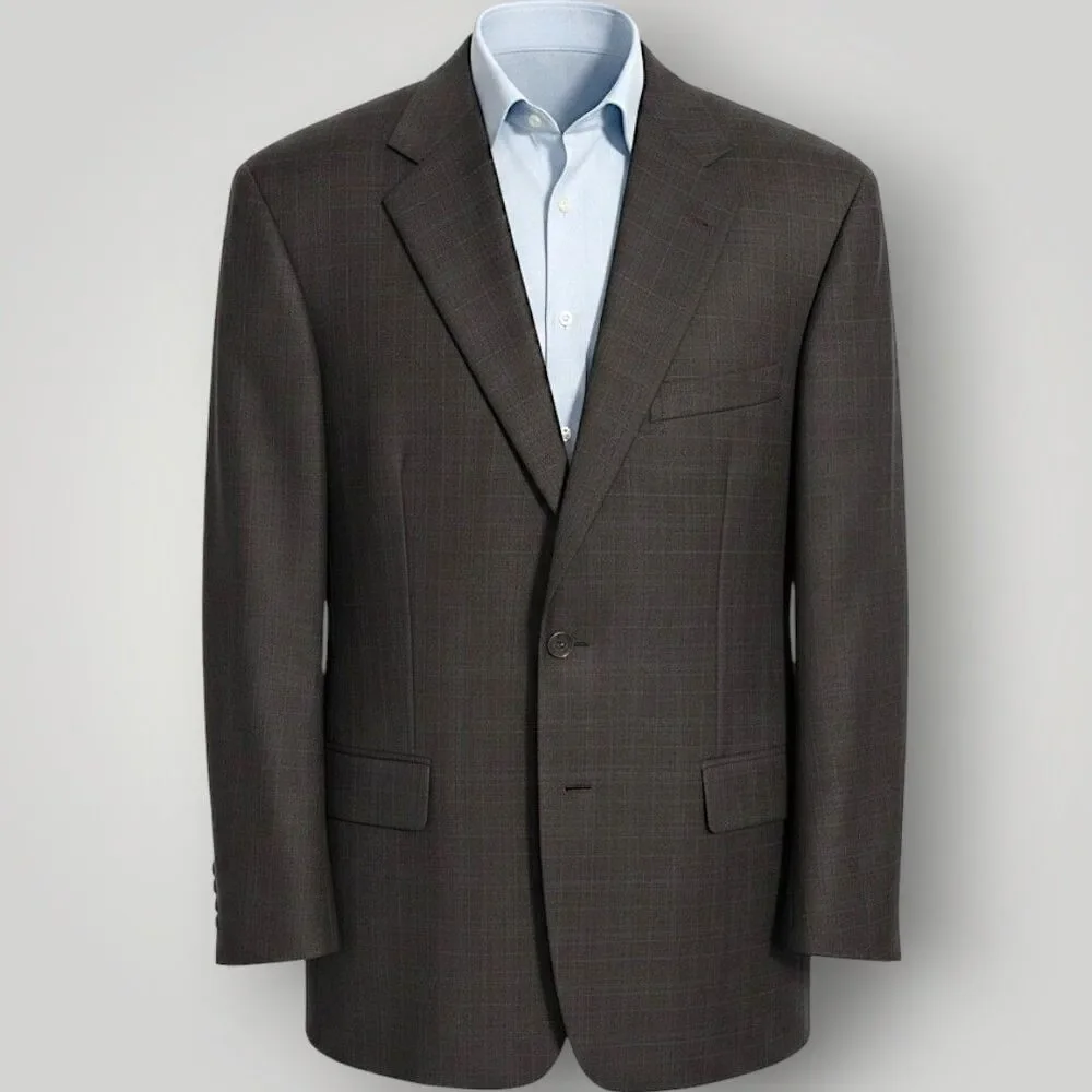 ABBOUD LORO PIANA 130*S Wool Mens Blazer Sport Coat Suit Jacket 44R Brown Plaid